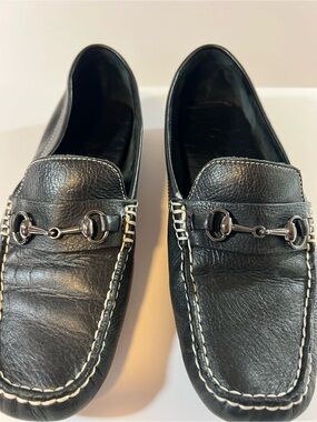Cole Haan Black Leather Bit Loafers with Contrast Stitching